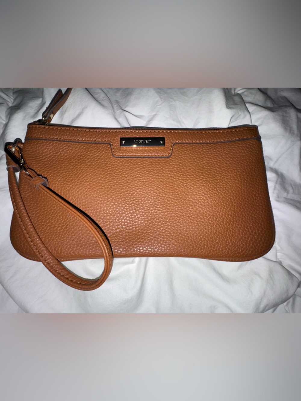 Nine West Pebbled Leather Wristlet Clutch - Cognac